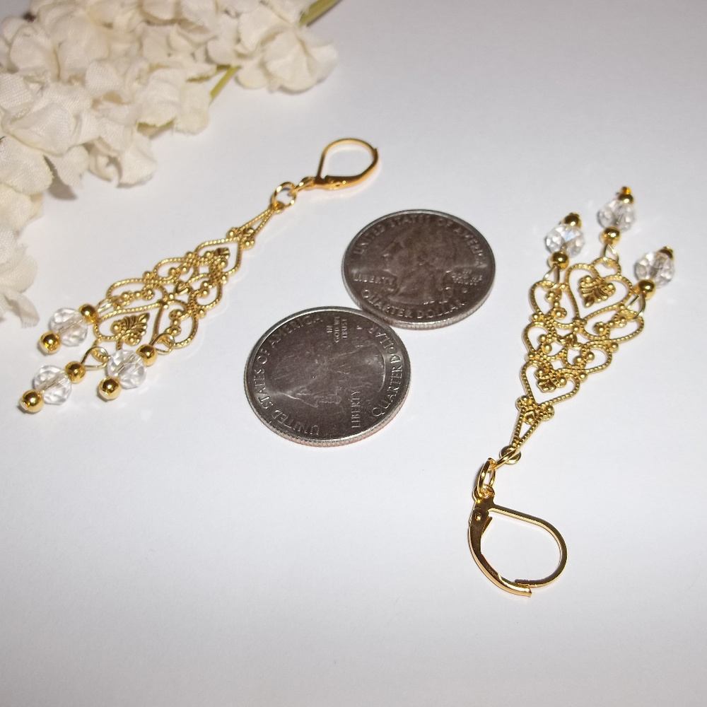 Earring Chandelier Statement Gold & Clear Set 4505 - Picture 8 of 8
